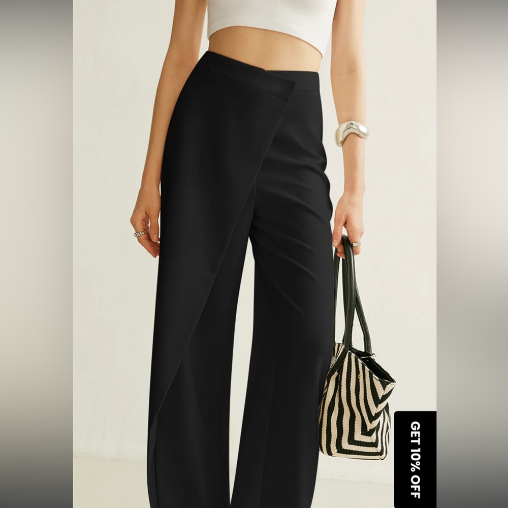 Commense Black Wide Leg Cape Pants